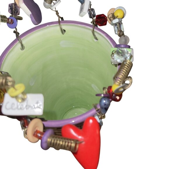 Sandra Magsamen Whimsical Ceramic Vase With Quirky Beaded Rim Mine Charms - Picture 14 of 16